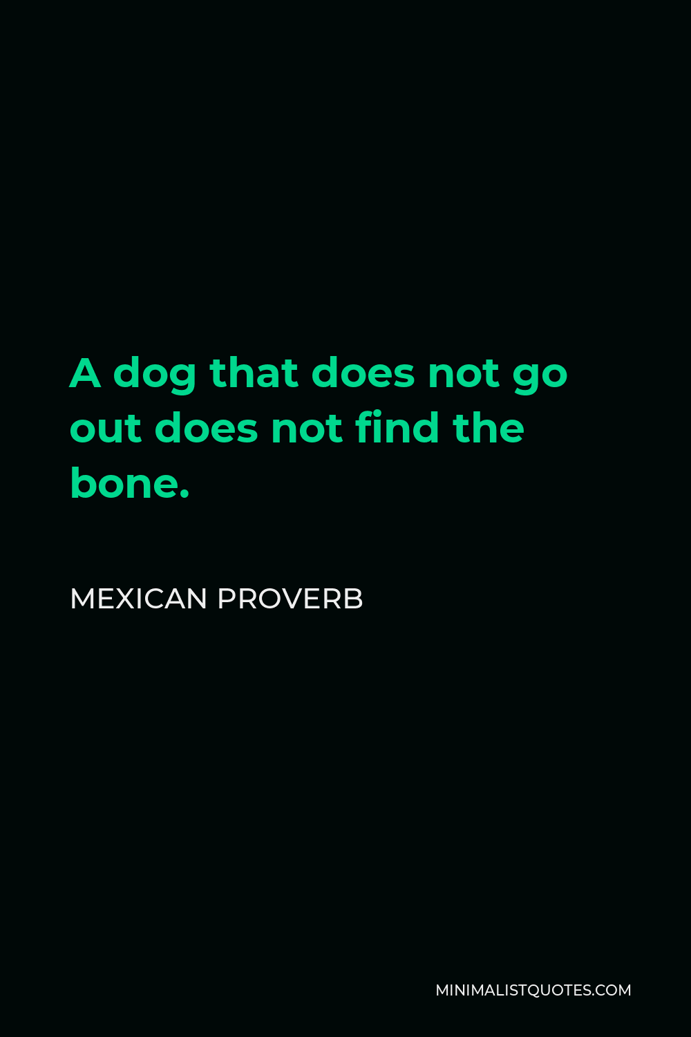 Mexican Proverb Quote - A dog that does not go out does not find the bone.