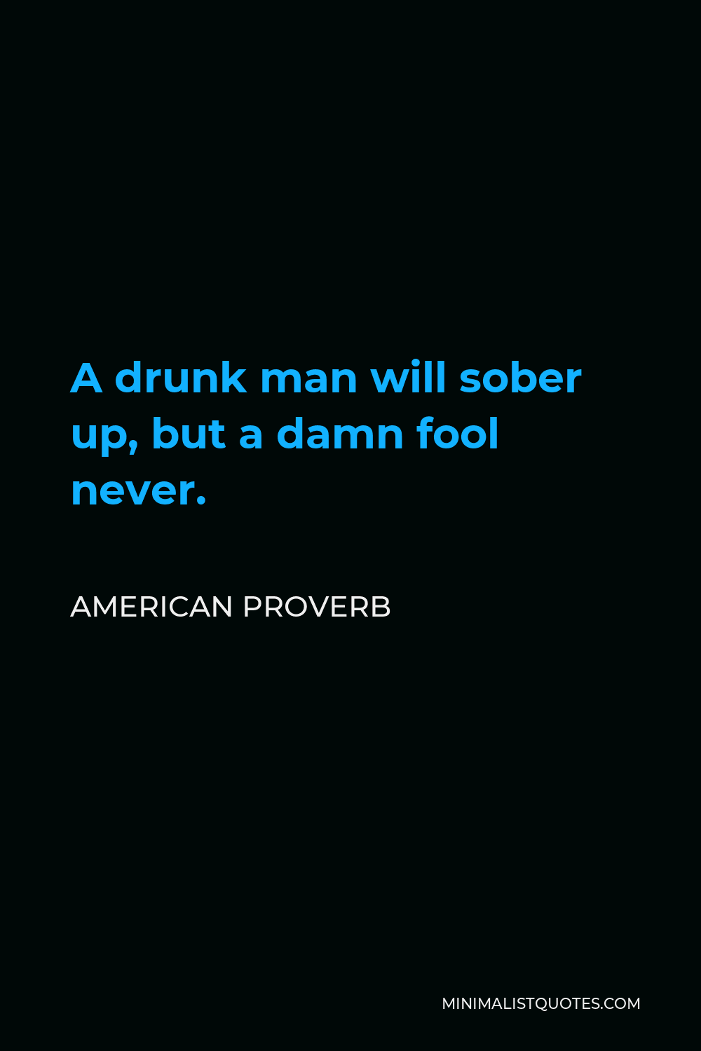 American Proverb Quote - A drunk man will sober up, but a damn fool never.