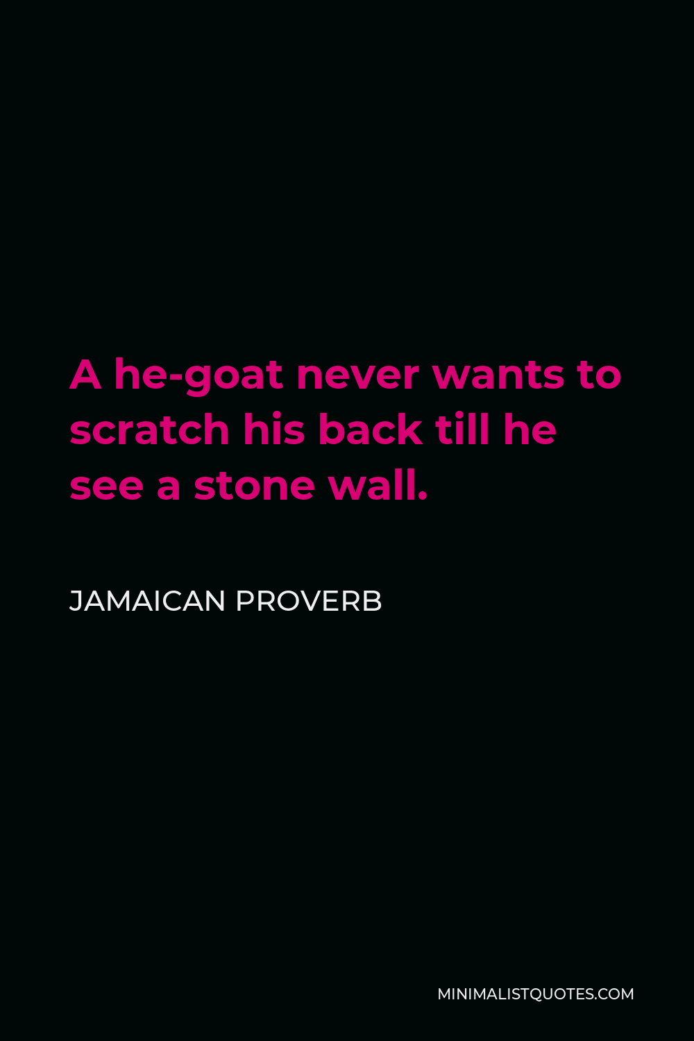 Jamaican Proverb Quote - A he-goat never wants to scratch his back till he see a stone wall.