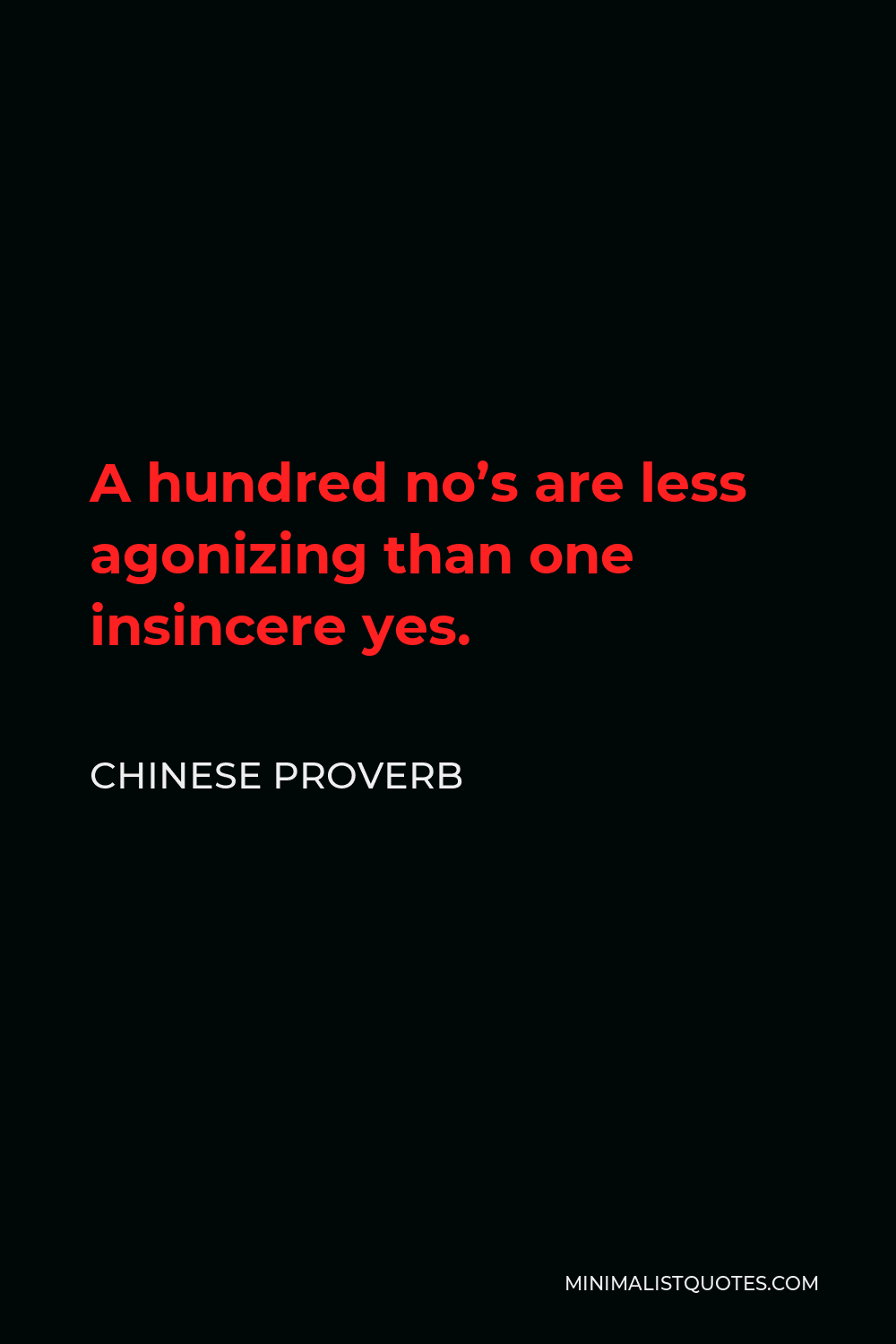 Chinese Proverb Quote - A hundred no’s are less agonizing than one insincere yes.