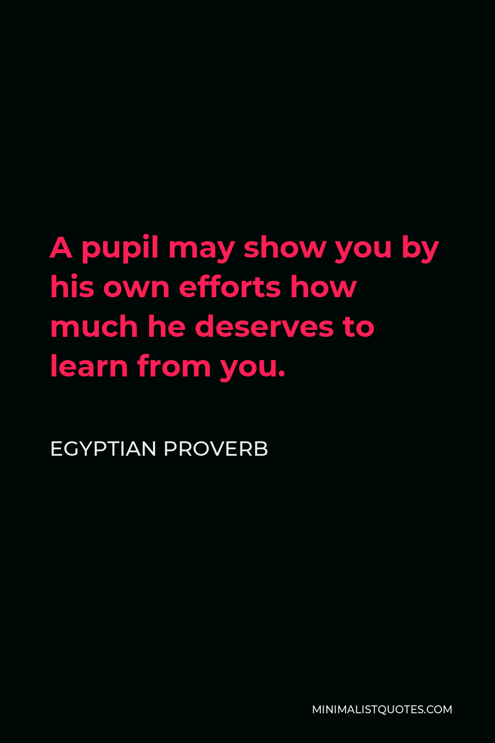 Egyptian Proverb Quote - A pupil may show you by his own efforts how much he deserves to learn from you.