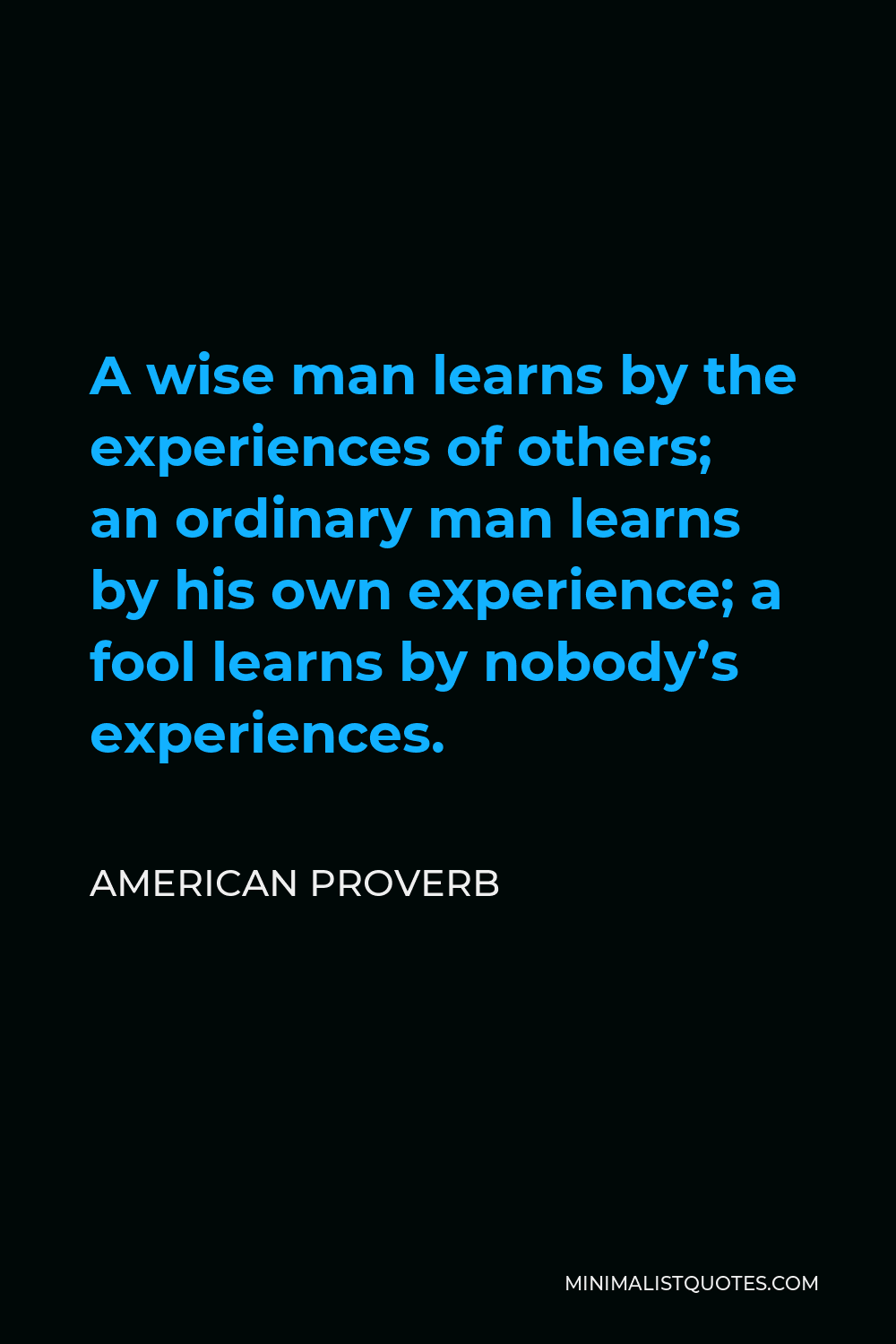 American Proverb Quote - A wise man learns by the experiences of others; an ordinary man learns by his own experience; a fool learns by nobody’s experiences.