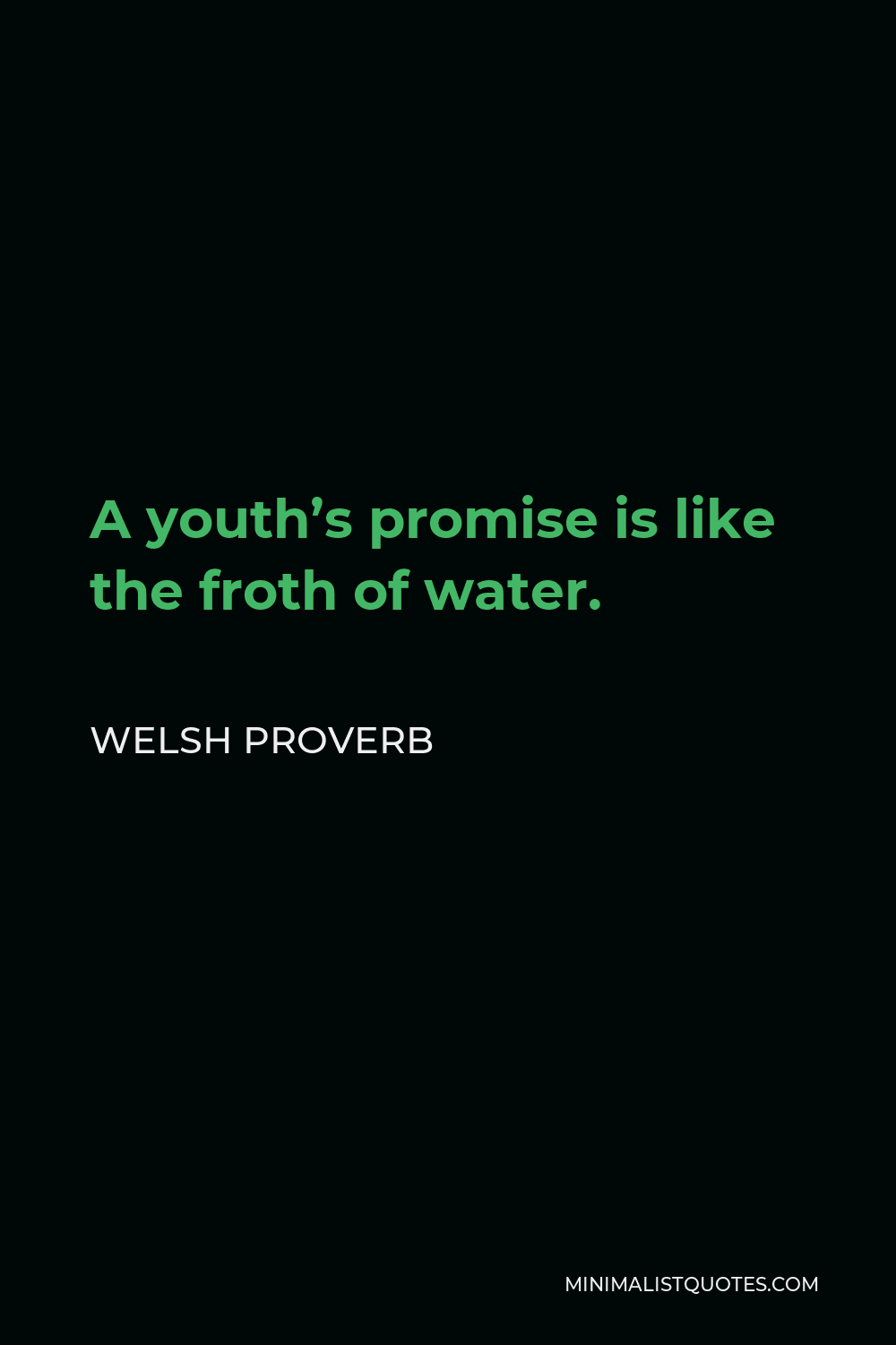 Welsh Proverb Quote - A youth’s promise is like the froth of water.