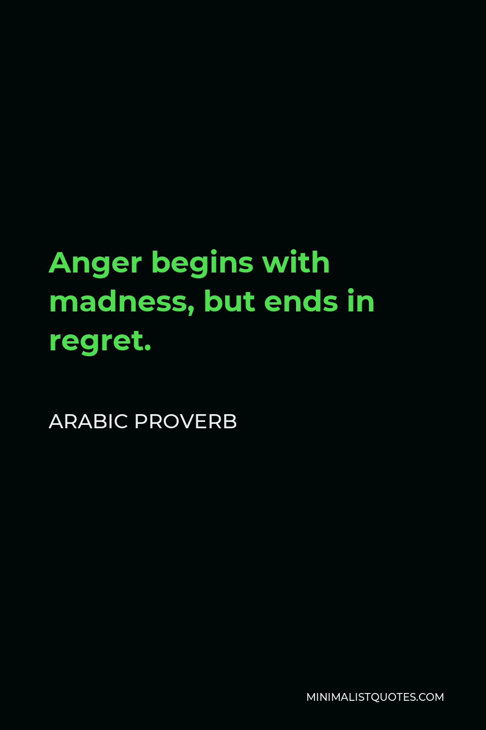 Arabic Proverb Quote - Anger begins with madness, but ends in regret.