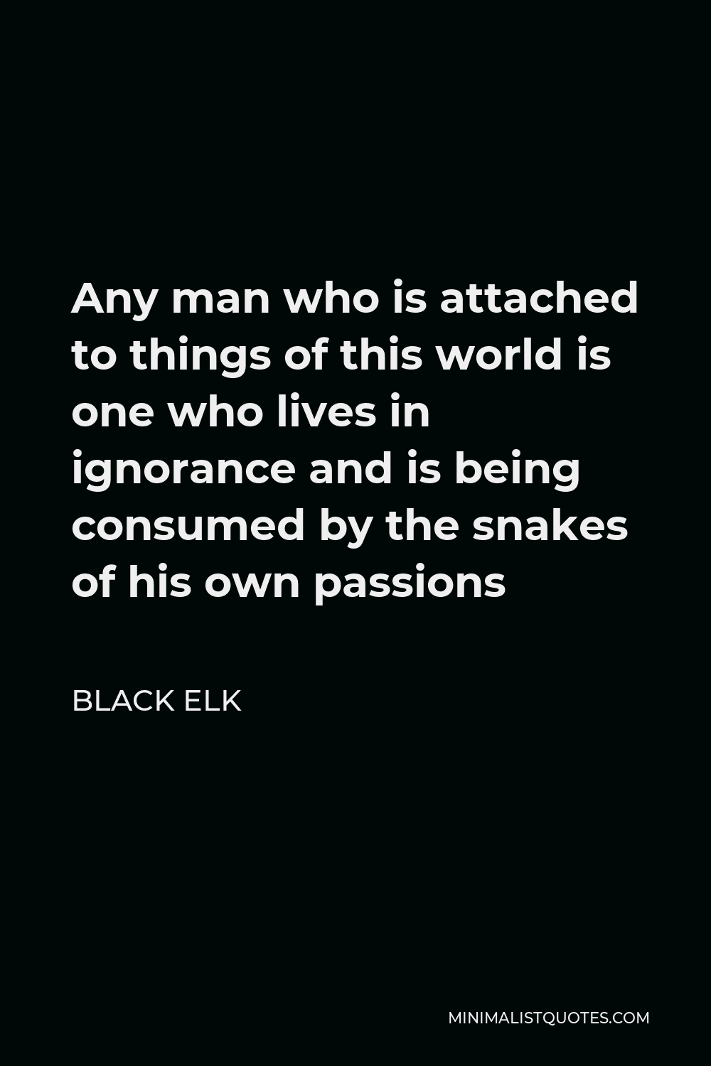 Black Elk Quote - Any man who is attached to things of this world is one who lives in ignorance and is being consumed by the snakes of his own passions