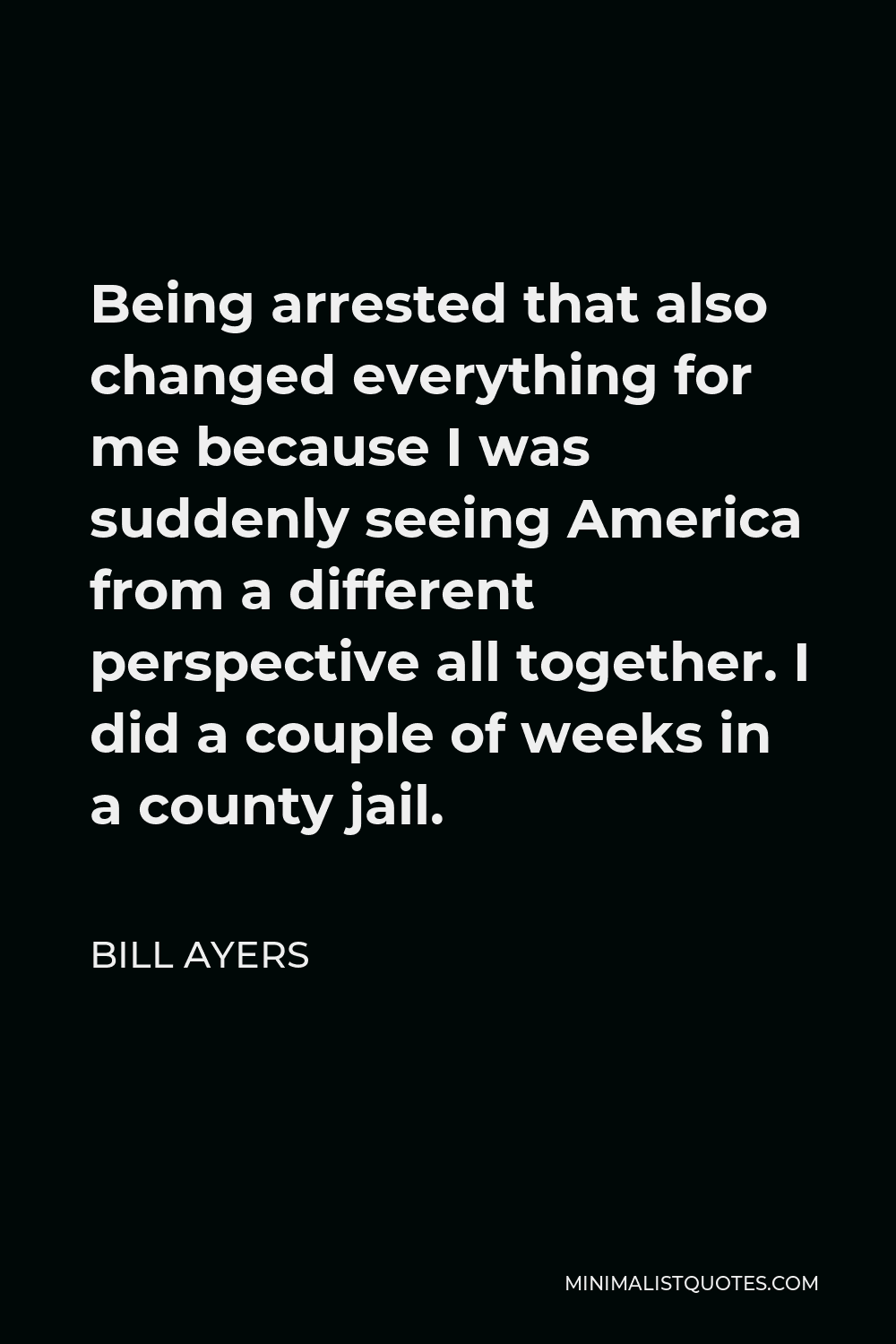 Bill Ayers Quote - Being arrested that also changed everything for me because I was suddenly seeing America from a different perspective all together. I did a couple of weeks in a county jail.