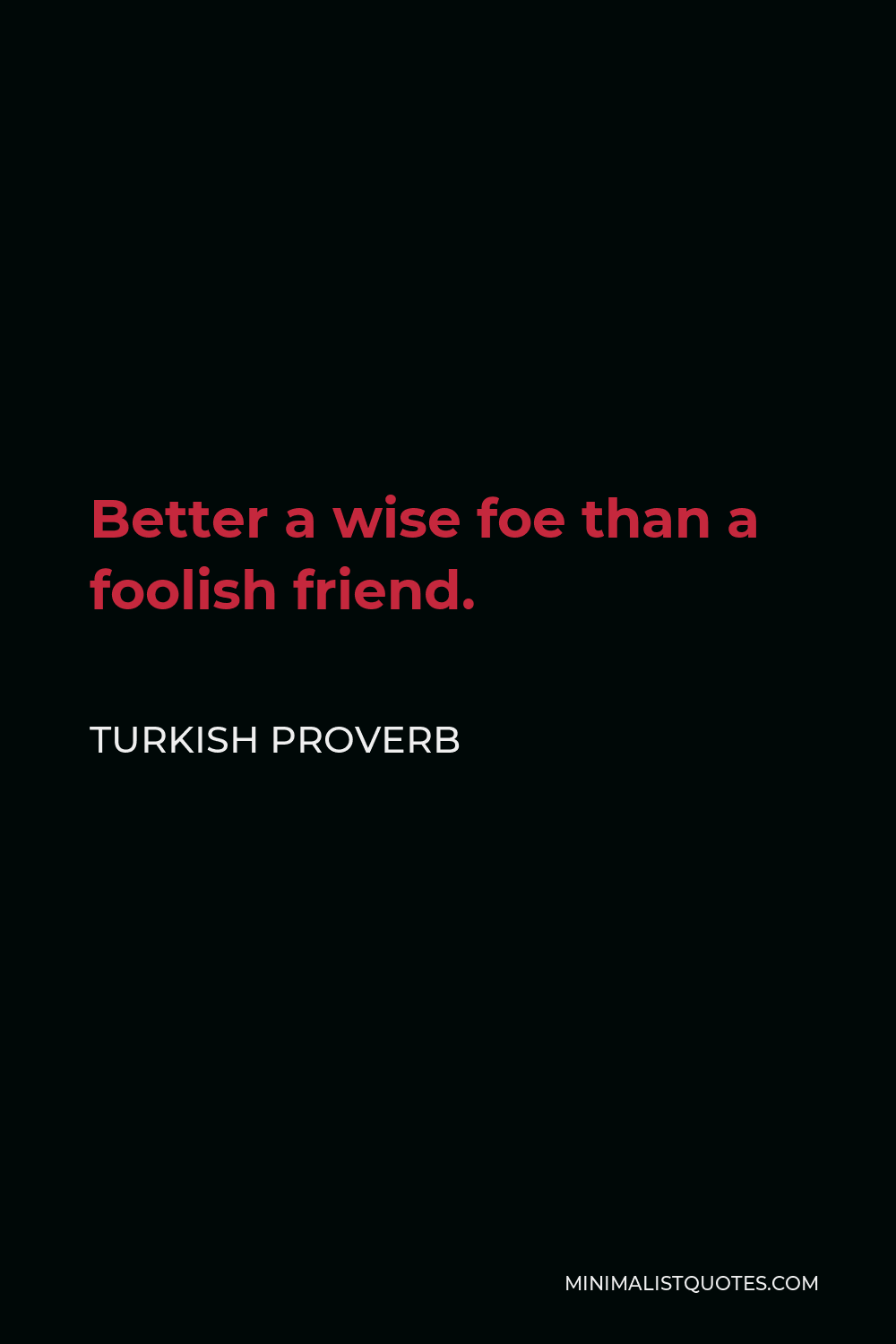 Turkish Proverb Quote - Better a wise foe than a foolish friend.