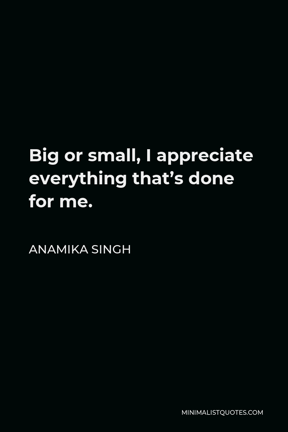 Anamika Singh Quote - Big or small, I appreciate everything that’s done for me.