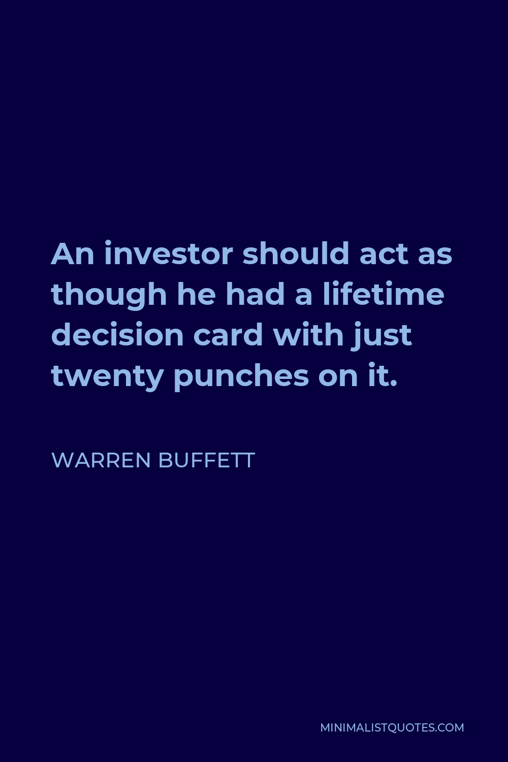 Warren Buffett Quote - An investor should act as though he had a lifetime decision card with just twenty punches on it.