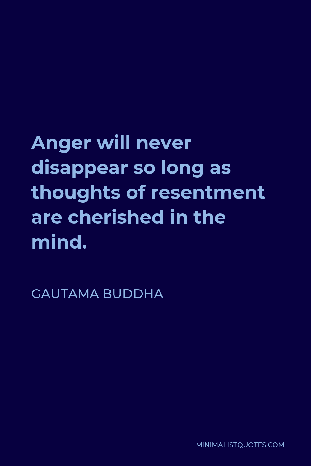 Gautama Buddha Quote - Anger will never disappear so long as thoughts of resentment are cherished in the mind.