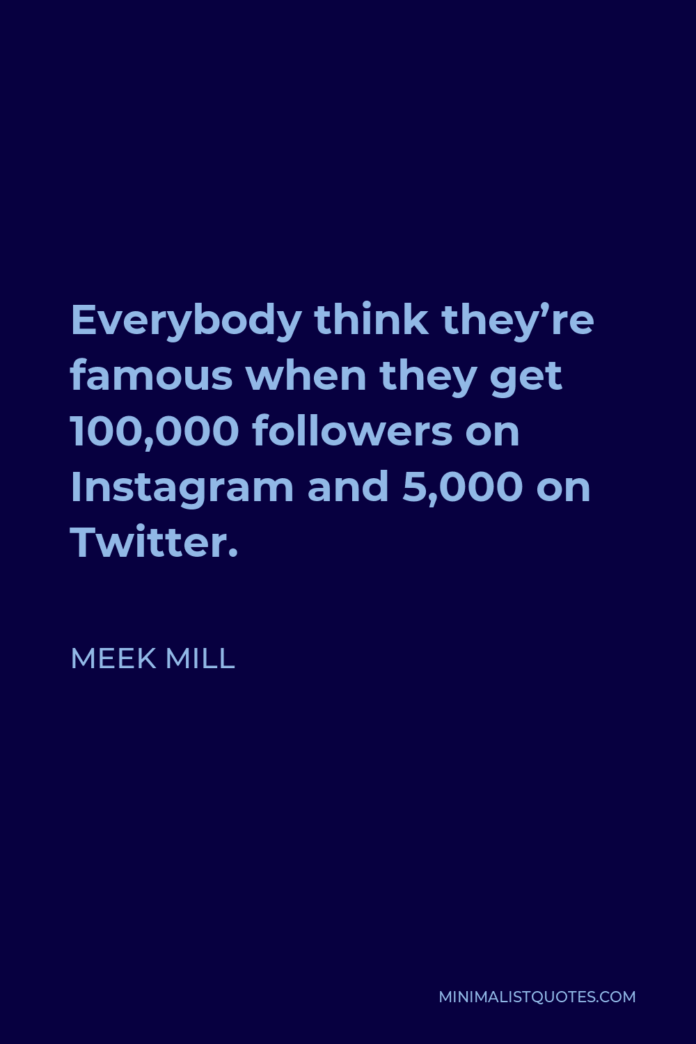 Meek Mill Quote - Everybody think they’re famous when they get 100,000 followers on Instagram and 5,000 on Twitter.