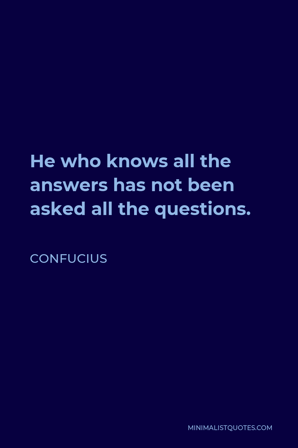 Confucius Quote - He who knows all the answers has not been asked all the questions.