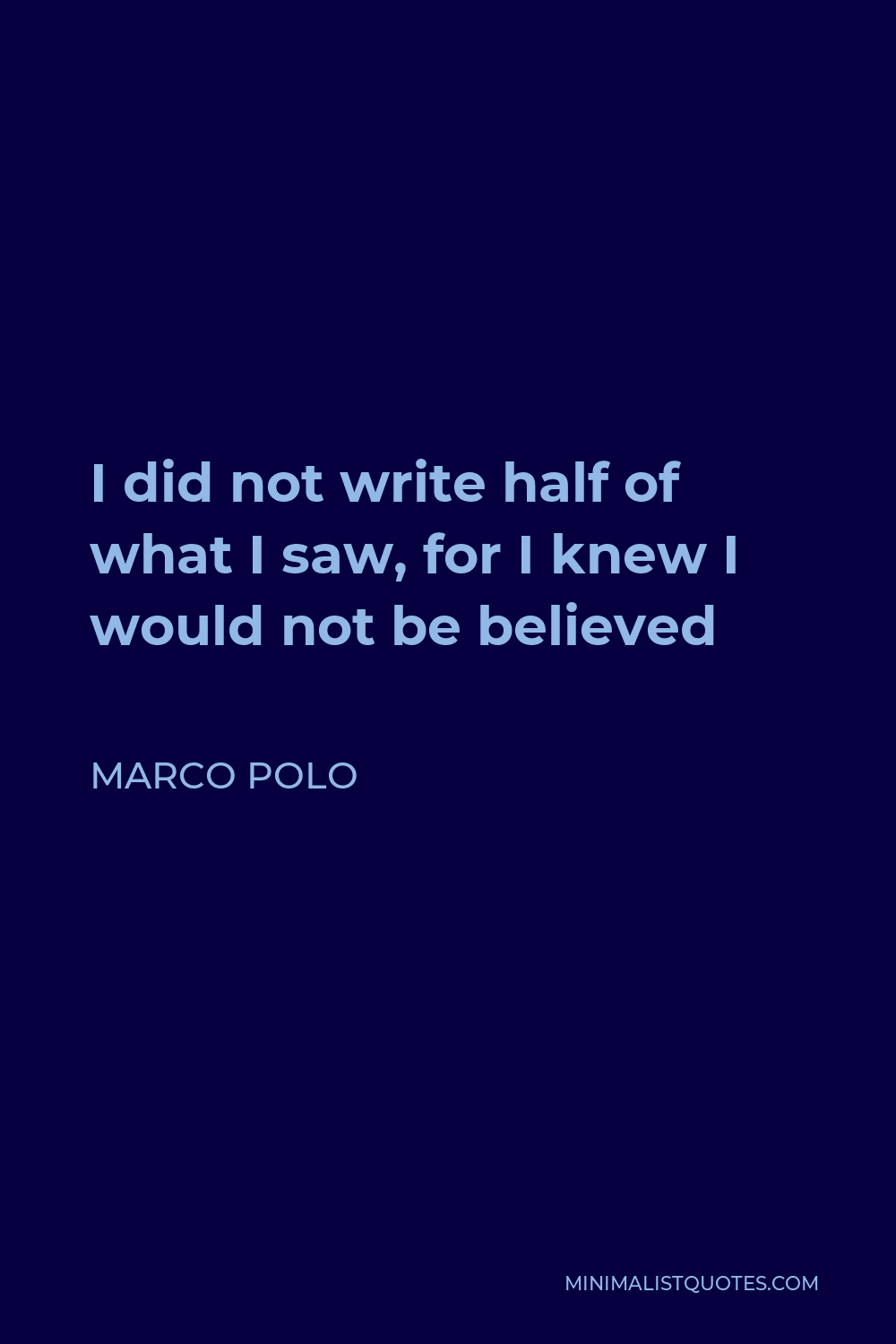 Marco Polo Quote - I did not write half of what I saw, for I knew I would not be believed