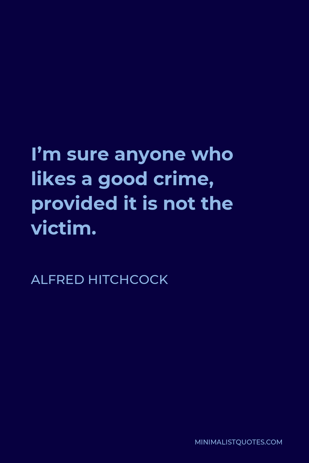 Alfred Hitchcock Quote - I’m sure anyone who likes a good crime, provided it is not the victim.