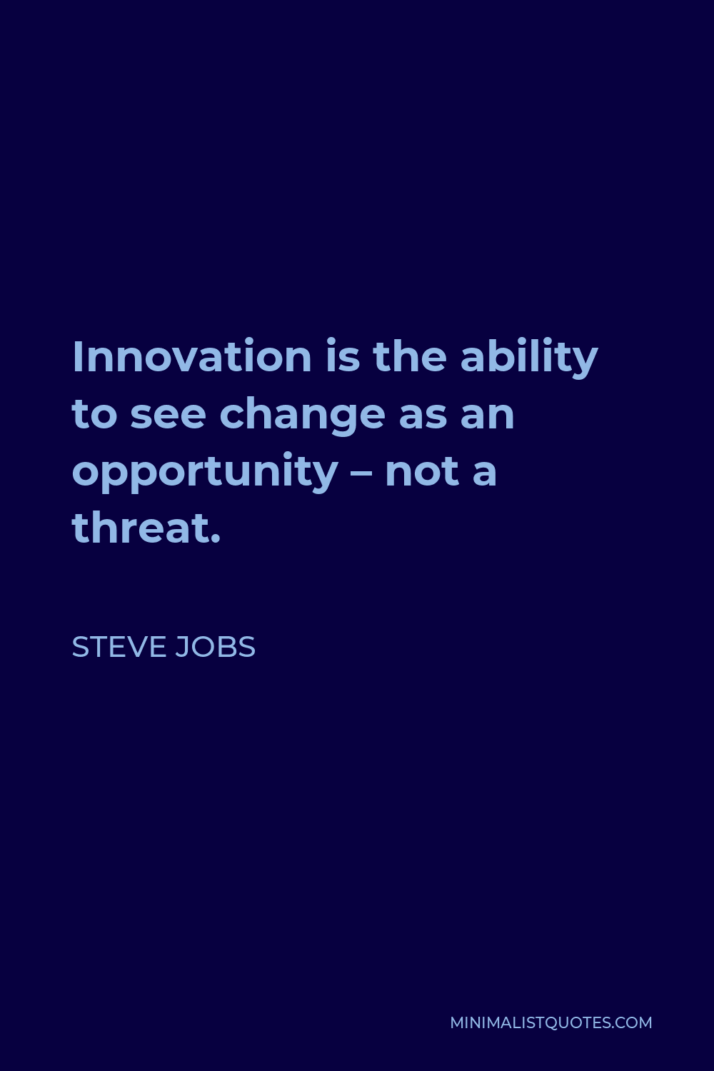 Steve Jobs Quote - Innovation is the ability to see change as an opportunity – not a threat.