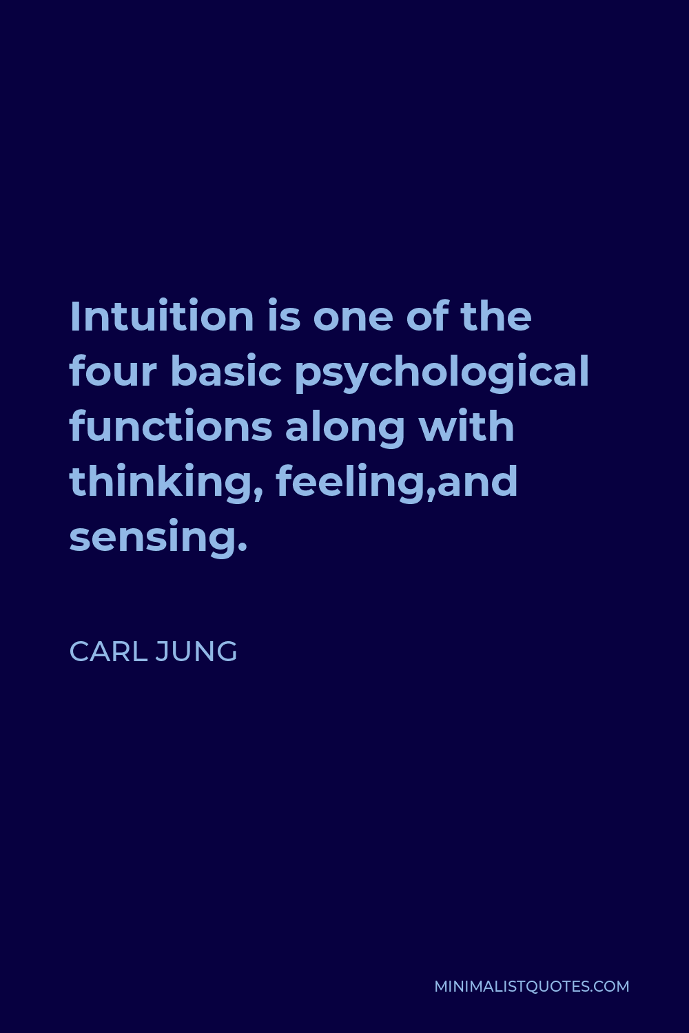 Carl Jung Quote - Intuition is one of the four basic psychological functions along with thinking, feeling,and sensing.