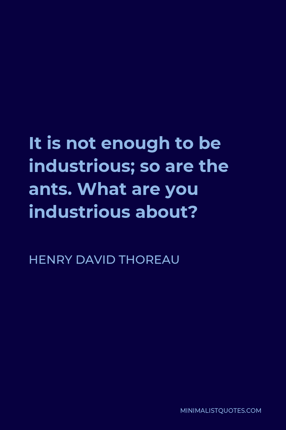 Henry David Thoreau Quote - It is not enough to be industrious; so are the ants. What are you industrious about?