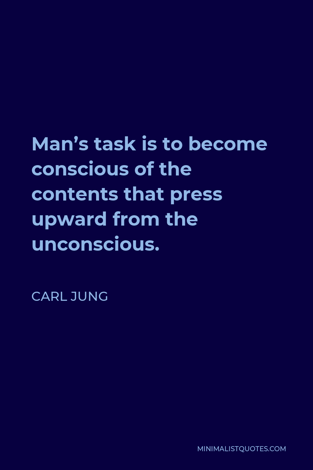 Carl Jung Quote - Man’s task is to become conscious of the contents that press upward from the unconscious.