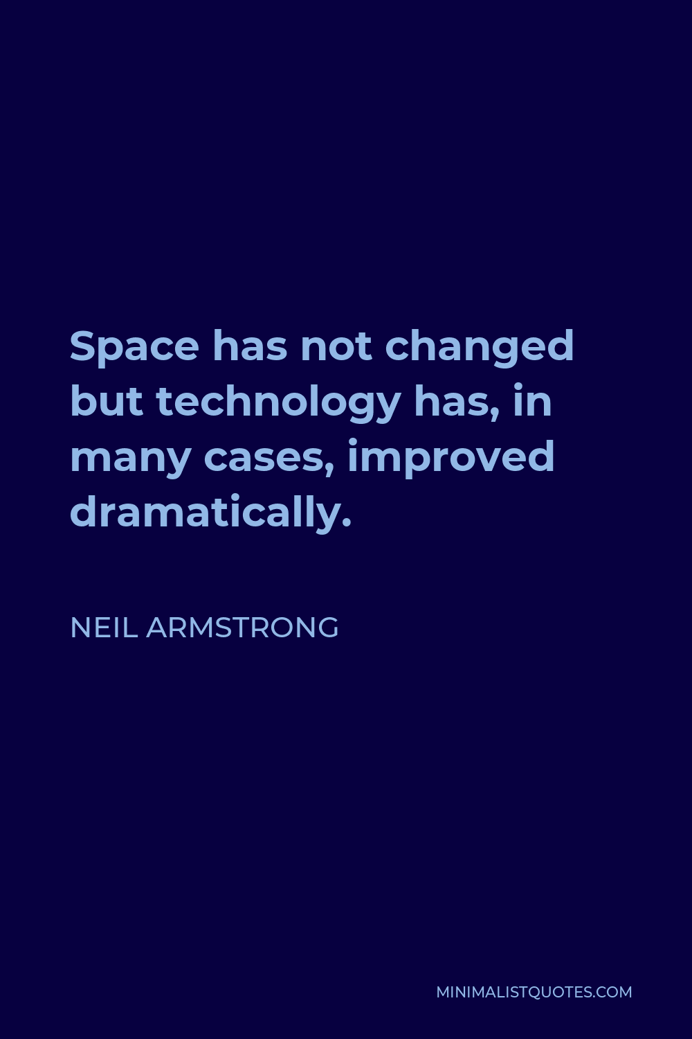 Neil Armstrong Quote - Space has not changed but technology has, in many cases, improved dramatically.