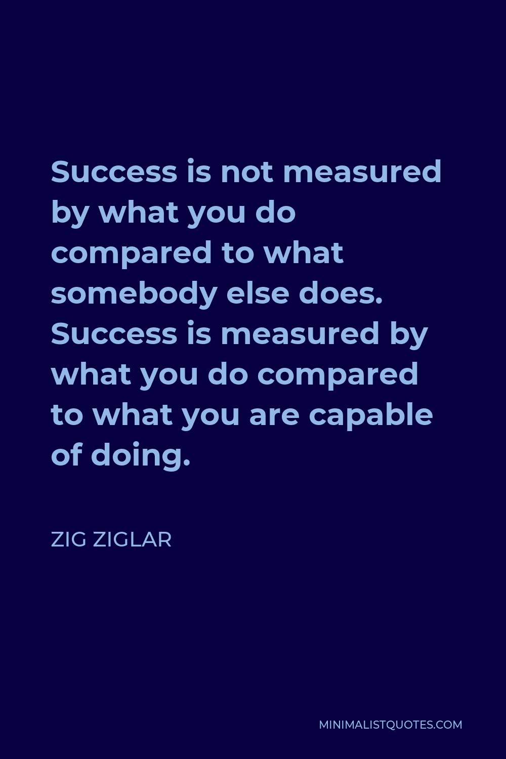 Zig Ziglar Quote - Success is not measured by what you do compared to what somebody else does. Success is measured by what you do compared to what you are capable of doing.