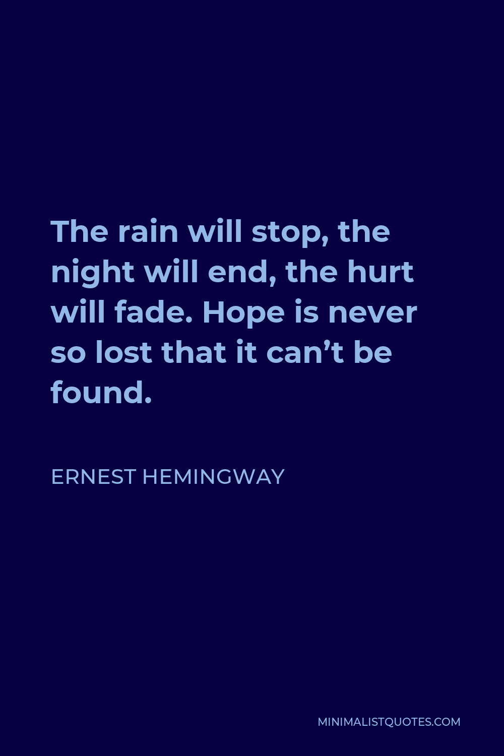 Ernest Hemingway Quote: The rain will stop, the night will end, the ...