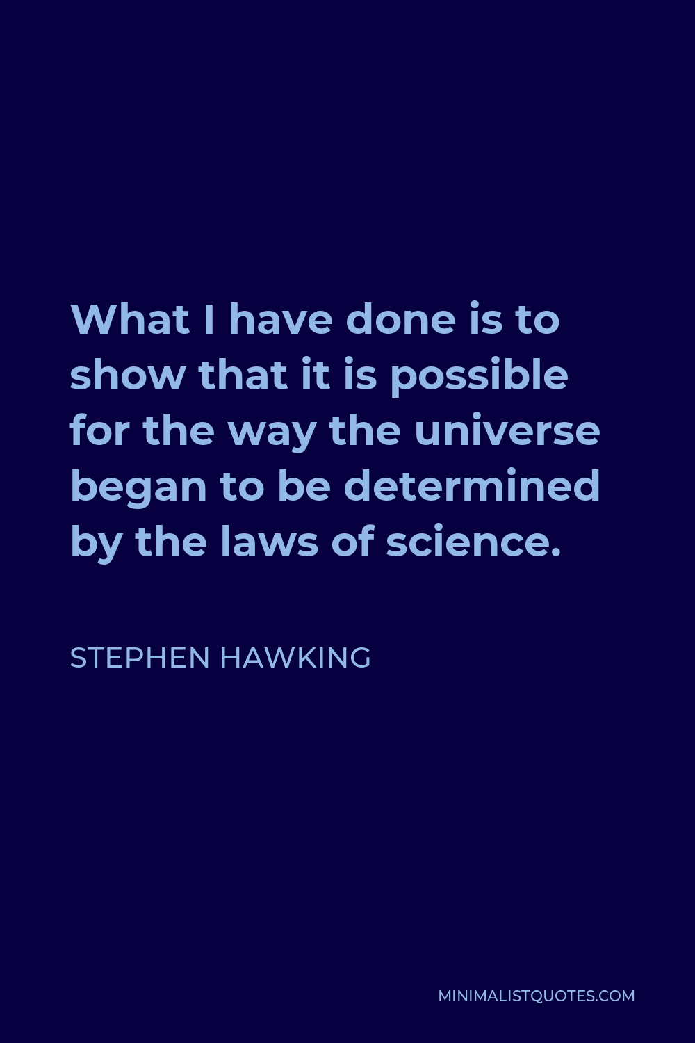 Stephen Hawking Quote - What I have done is to show that it is possible for the way the universe began to be determined by the laws of science.