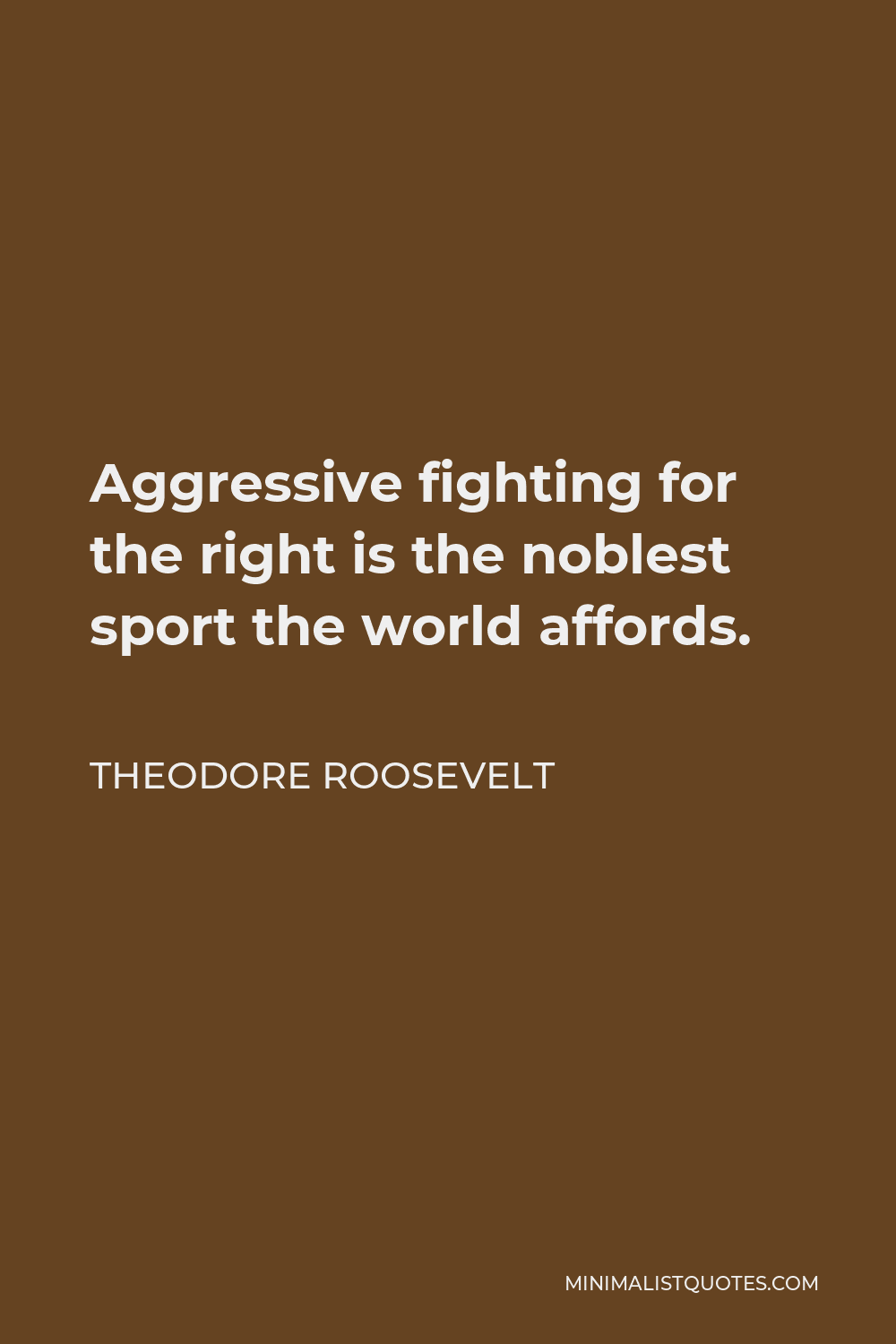 Theodore Roosevelt Quote - Aggressive fighting for the right is the noblest sport the world affords.