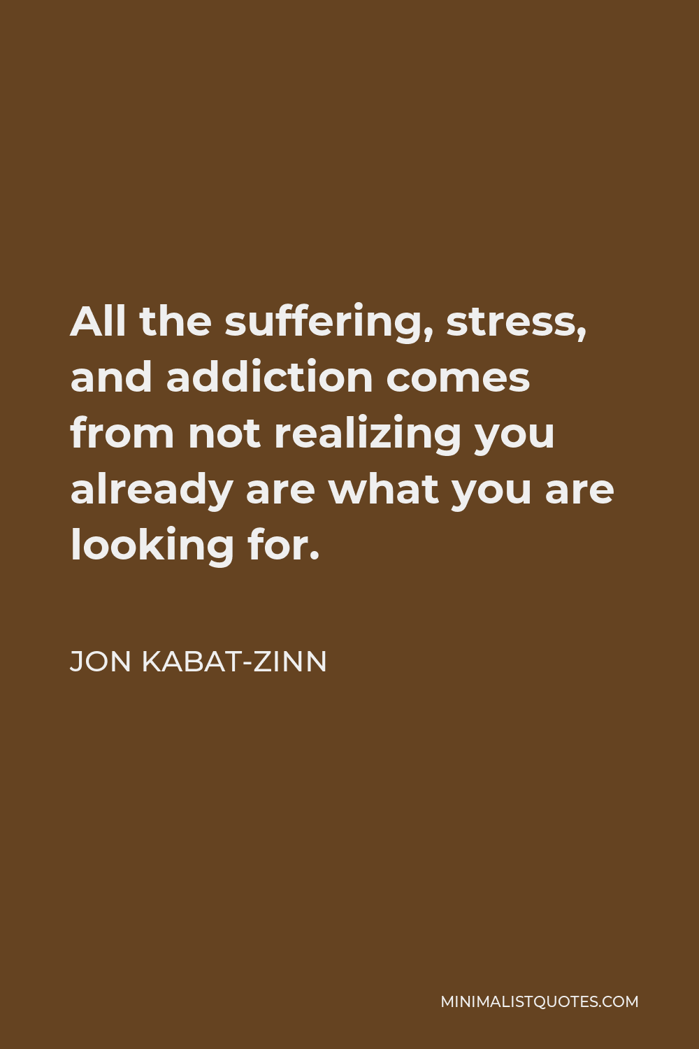 Jon Kabat-Zinn Quote - All the suffering, stress, and addiction comes from not realizing you already are what you are looking for.