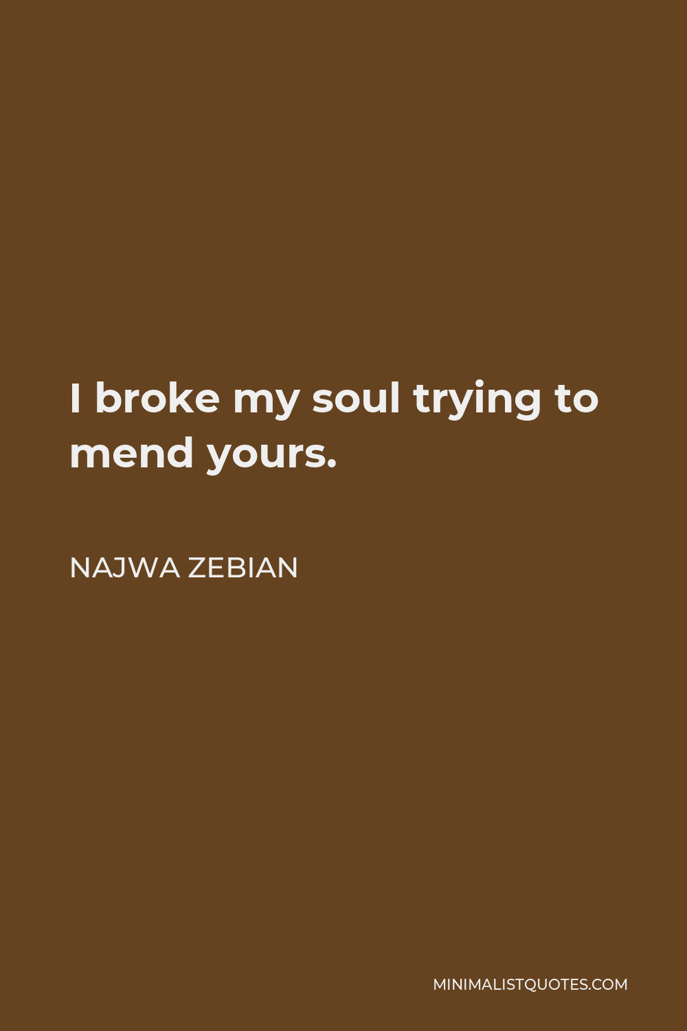 Najwa Zebian Quote - I broke my soul trying to mend yours.