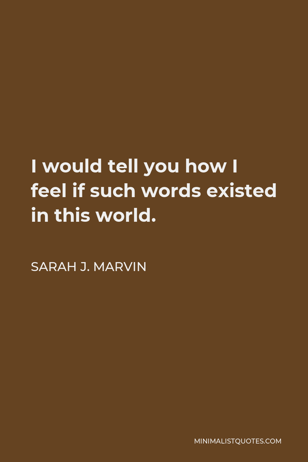 Sarah J. Marvin Quote - I would tell you how I feel if such words existed in this world.