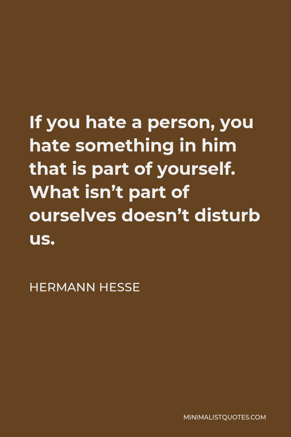 Hermann Hesse Quote - If you hate a person, you hate something in him that is part of yourself. What isn’t part of ourselves doesn’t disturb us.