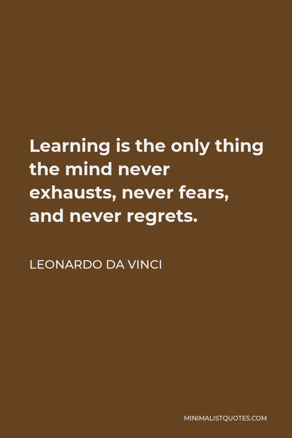 Leonardo da Vinci Quote - Learning is the only thing the mind never exhausts, never fears, and never regrets.