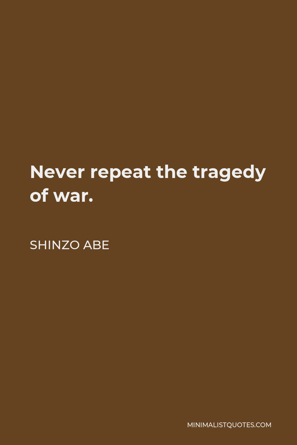 Shinzo Abe Quote - Never repeat the tragedy of war.