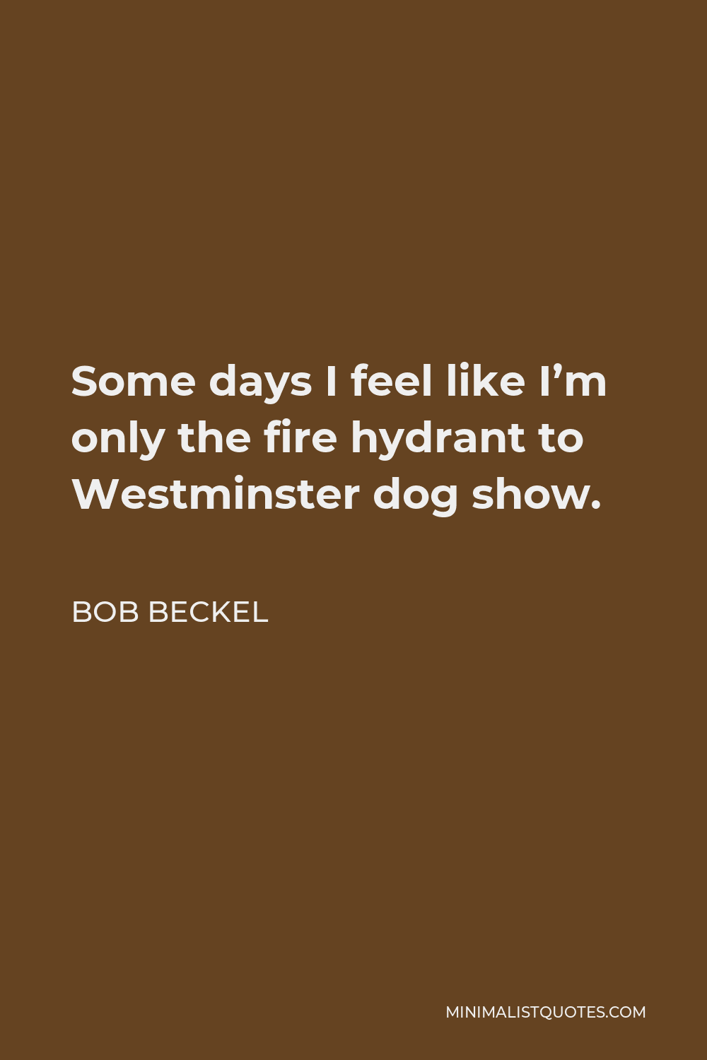 Bob Beckel Quote - Some days I feel like I’m only the fire hydrant to Westminster dog show.