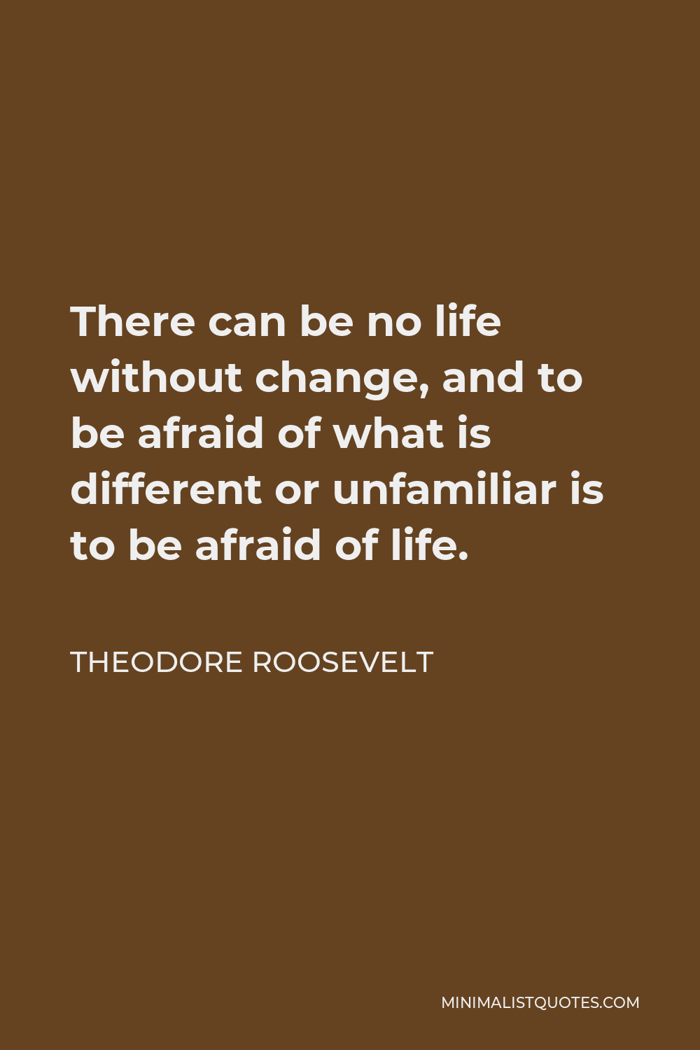 Theodore Roosevelt Quote - There can be no life without change, and to be afraid of what is different or unfamiliar is to be afraid of life.