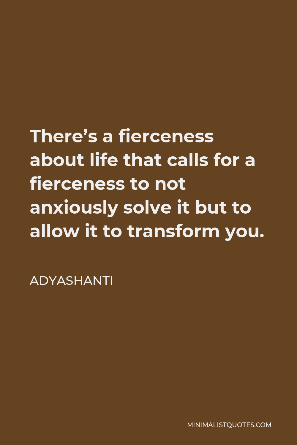 Adyashanti Quote - There’s a fierceness about life that calls for a fierceness to not anxiously solve it but to allow it to transform you.