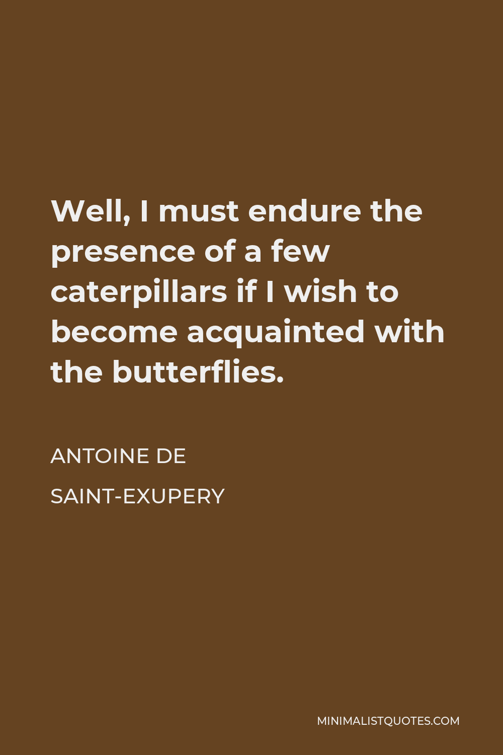 Antoine de Saint-Exupery Quote - Well, I must endure the presence of a few caterpillars if I wish to become acquainted with the butterflies.