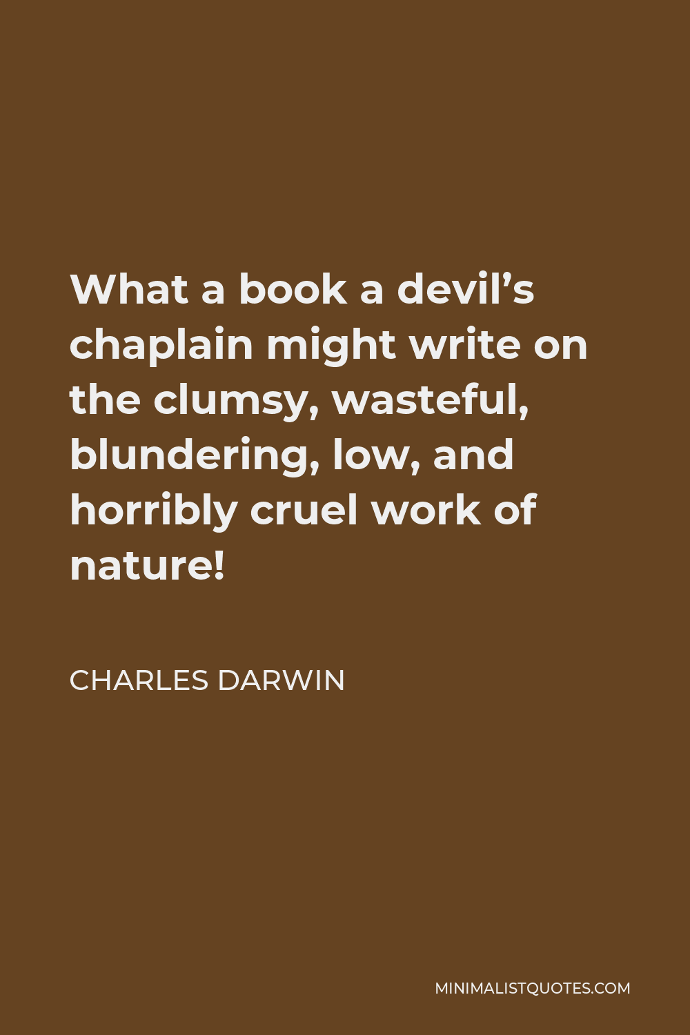 Charles Darwin Quote - What a book a devil’s chaplain might write on the clumsy, wasteful, blundering, low, and horribly cruel work of nature!