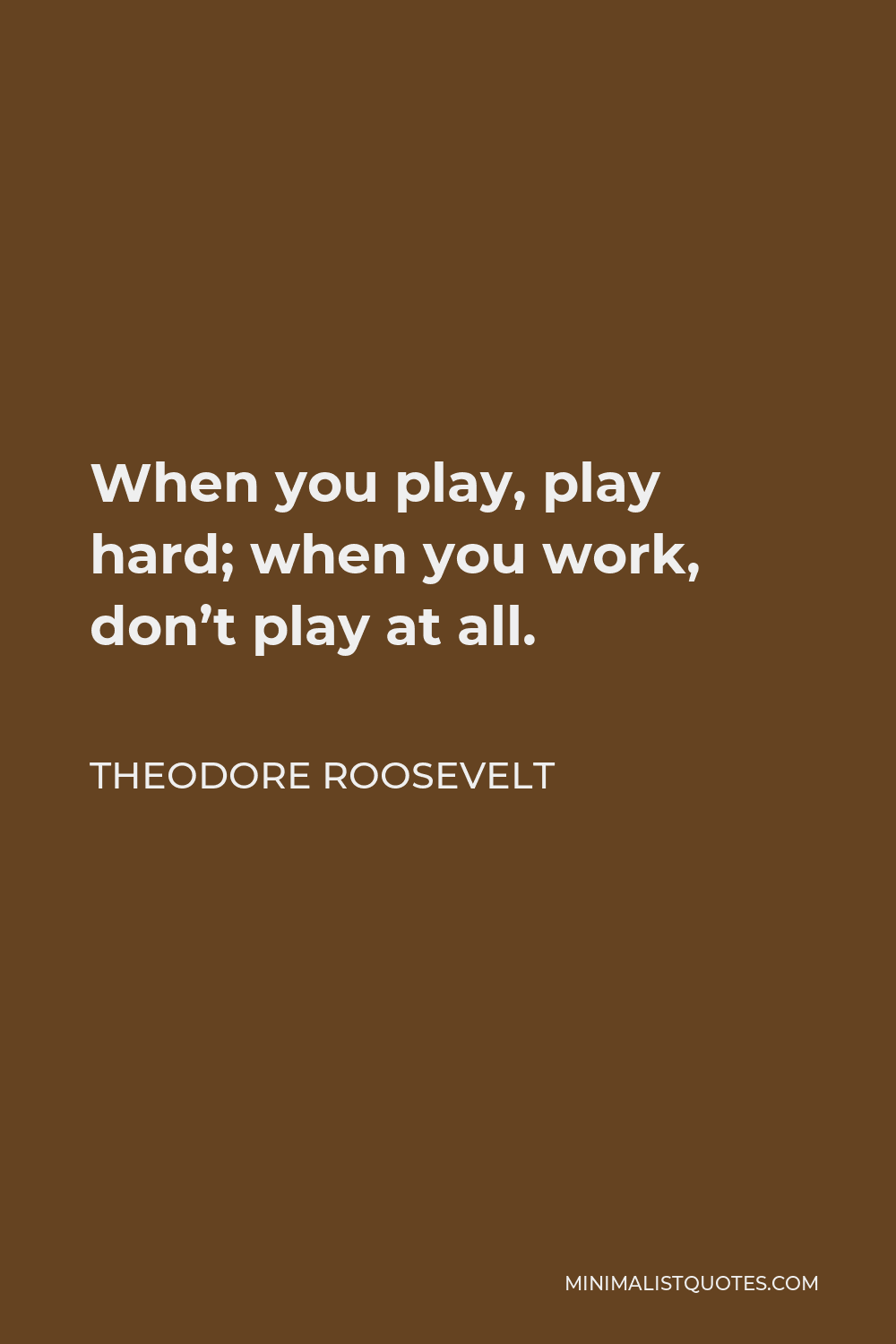 Theodore Roosevelt Quote - When you play, play hard; when you work, don’t play at all.