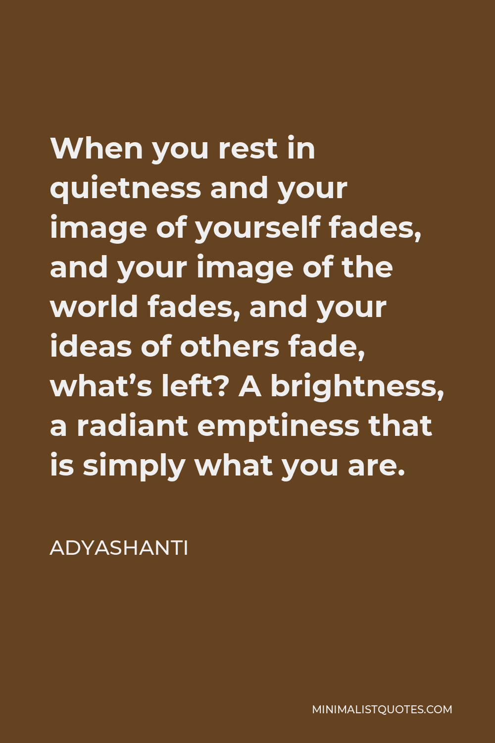 Adyashanti Quote - When you rest in quietness and your image of yourself fades, and your image of the world fades, and your ideas of others fade, what’s left? A brightness, a radiant emptiness that is simply what you are.