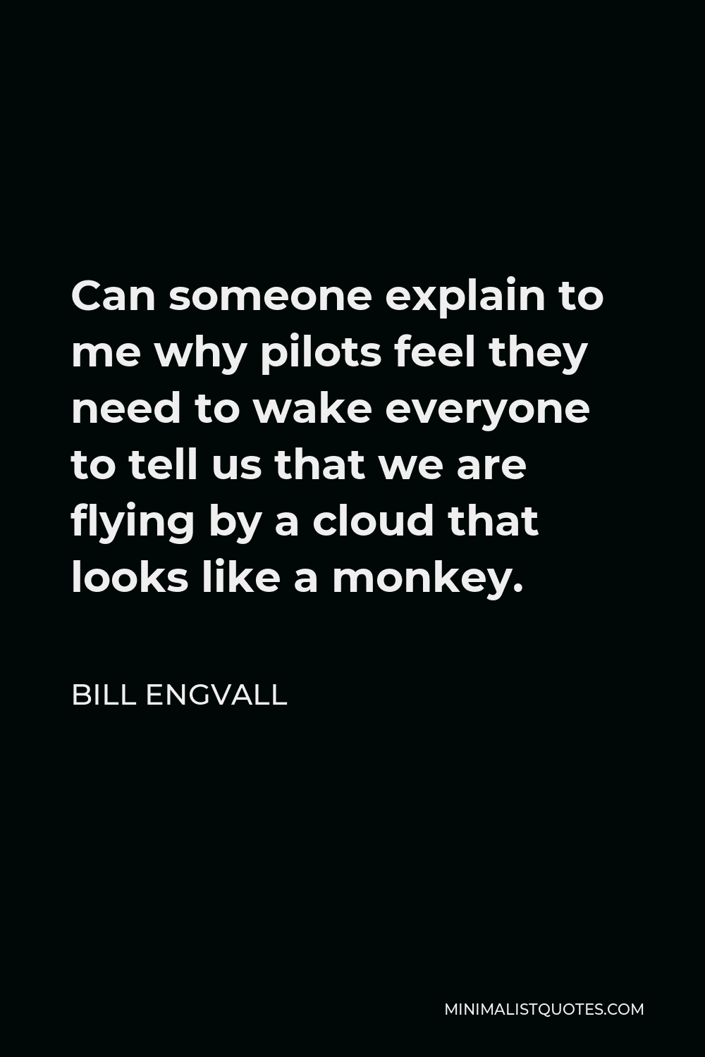 Bill Engvall Quote - Can someone explain to me why pilots feel they need to wake everyone to tell us that we are flying by a cloud that looks like a monkey.