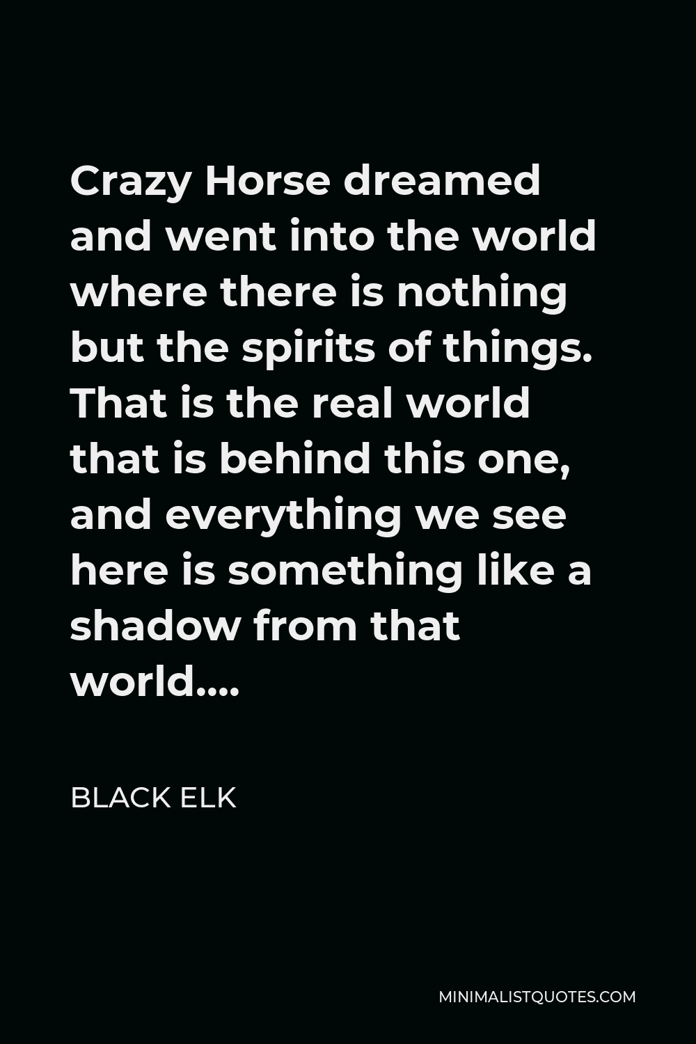 Black Elk Quote - Crazy Horse dreamed and went into the world where there is nothing but the spirits of things. That is the real world that is behind this one, and everything we see here is something like a shadow from that world….