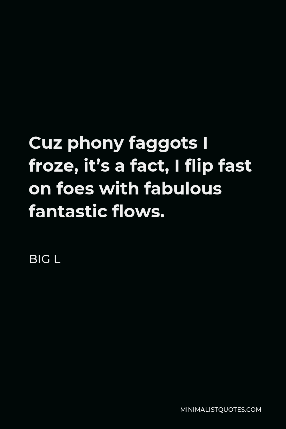 Big L Quote - Cuz phony faggots I froze, it’s a fact, I flip fast on foes with fabulous fantastic flows.