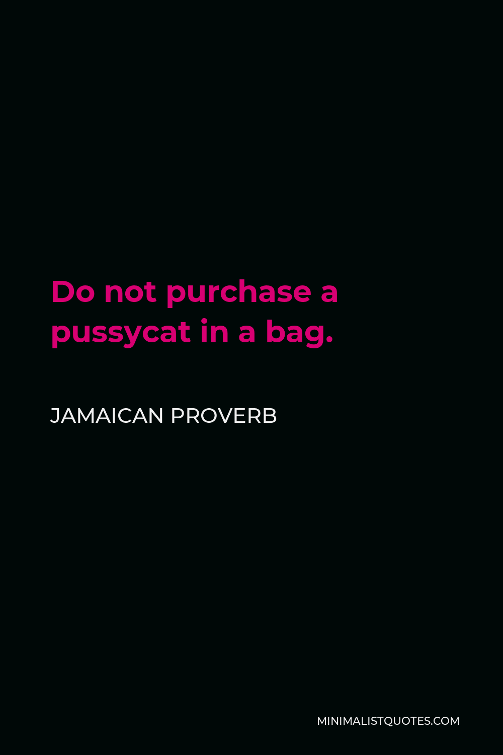 Jamaican Proverb Quote - Do not purchase a pussycat in a bag.