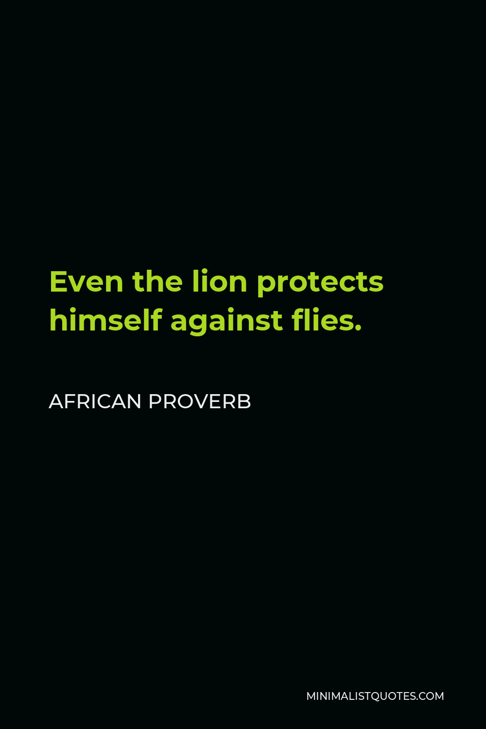 African Proverb Quote - Even the lion protects himself against flies.