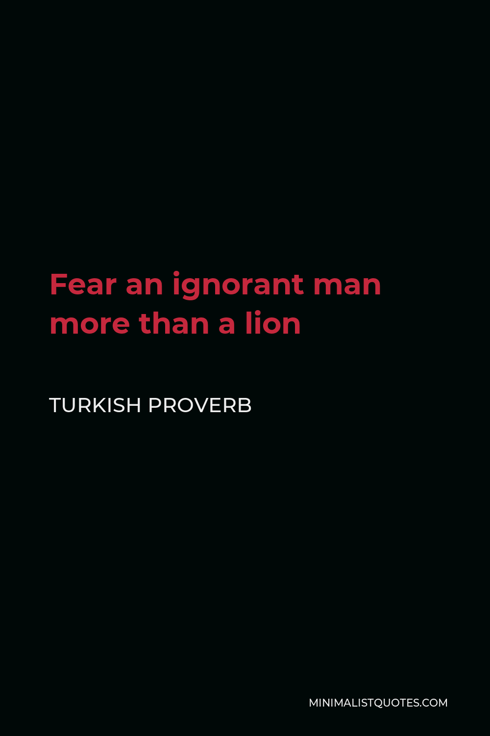 Turkish Proverb Quote - Fear an ignorant man more than a lion