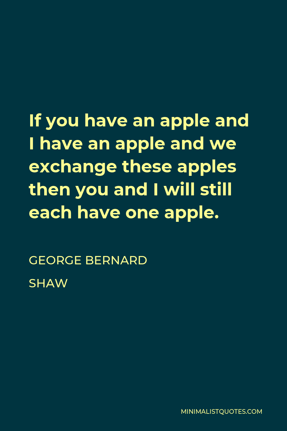 George Bernard Shaw Quote - If you have an apple and I have an apple and we exchange these apples then you and I will still each have one apple.