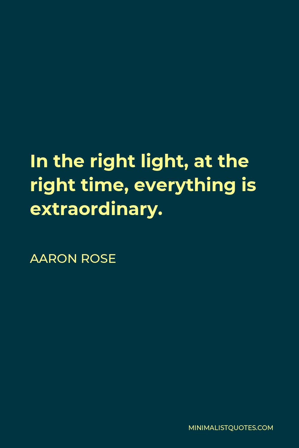 Aaron Rose Quote - In the right light, at the right time, everything is extraordinary.