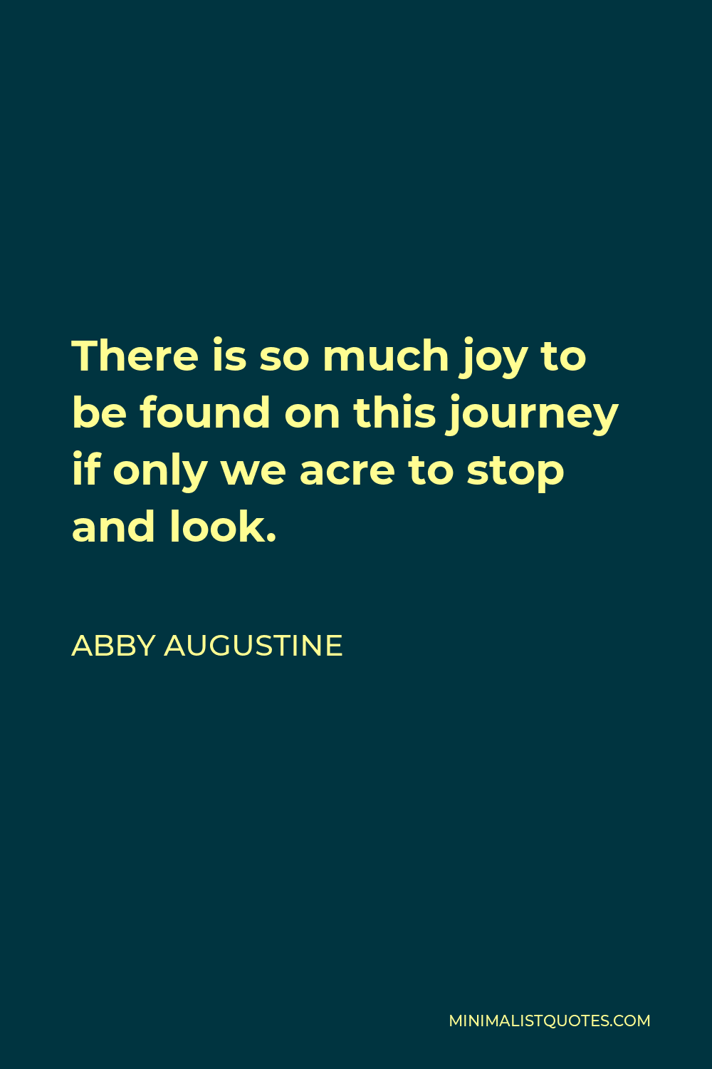 Abby Augustine Quote - There is so much joy to be found on this journey if only we acre to stop and look.