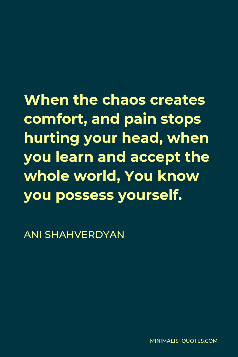 Ani Shahverdyan Quote When The Chaos Creates Comfort And Pain Stops Hurting Your Head When You Learn And Accept The Whole World You Know You Possess Yourself